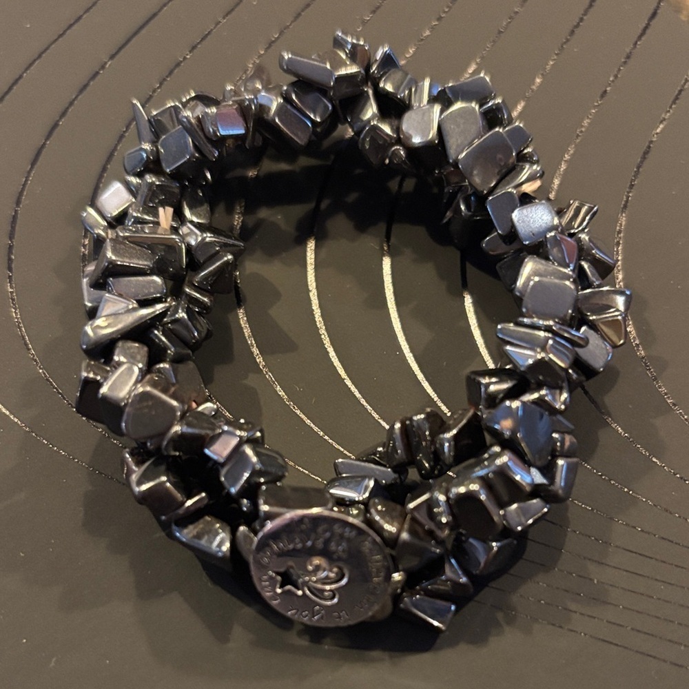 Hermatite Inspirational Black Beaded Elastic Bracelet 925
